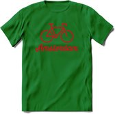 Amsterdam Fiets Stad T-Shirt | Souvenirs Holland Kleding | Dames / Heren / Unisex Koningsdag shirt | Grappig Nederland Fiets Land Cadeau | - Donker Groen - XL