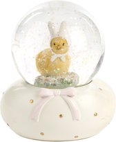 Viv! Home Luxuries Pasen Sneeuwbol - Kuiken met Paashaasoren - wit geel - 9cm