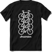 Amsterdam Fiets Stad T-Shirt | Souvenirs Holland Kleding | Dames / Heren / Unisex Koningsdag shirt | Grappig Nederland Fiets Land Cadeau | - Zwart - XXL