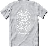 Amsterdam Fiets Stad T-Shirt | Souvenirs Holland Kleding | Dames / Heren / Unisex Koningsdag shirt | Grappig Nederland Fiets Land Cadeau | - Licht Grijs - Gemaleerd - S