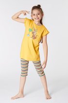 Woody pyjama meisjes/dames - mosterdgeel - mandrill aap - 221-1-BAB-S/614 - maat 104