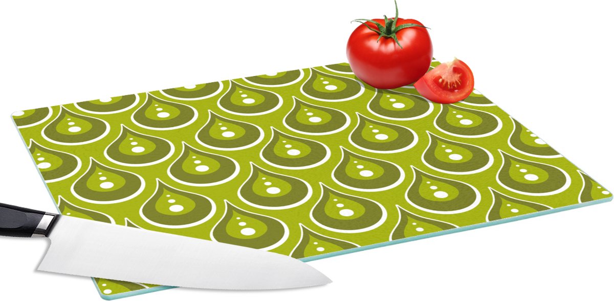 Glazen Snijplank - 39x28 - Patronen - Retro - Regen - Druppel - Groen - Snijplanken Glas