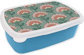 Broodtrommel Blauw - Lunchbox - Brooddoos - Bloemen - Retro - Patronen - 18x12x6 cm - Kinderen - Jongen