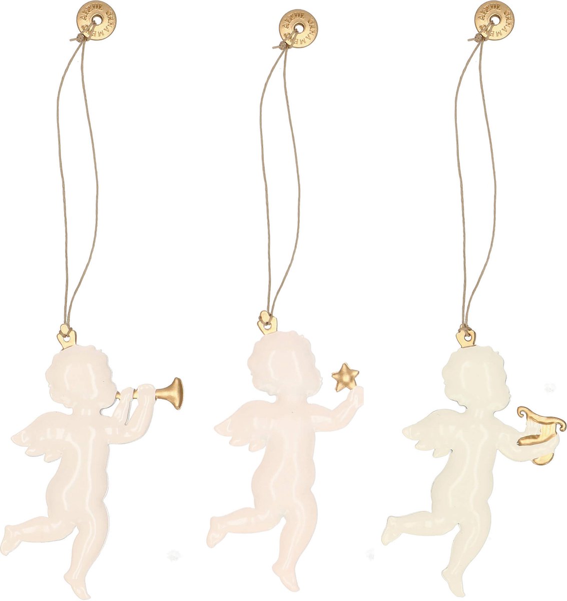 springos Kerstversiering | Kerstdecoratie voor binnen | Kersthanger | Kerstengel | 7,5 cm | 3 stuks Wit