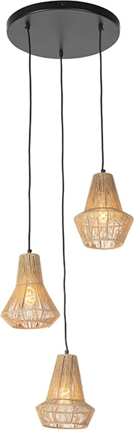 QAZQA jenthe - Landelijke Hanglamp eettafel - 3 lichts - Ø 40 cm - Naturel - Woonkamer | Slaapkamer | Keuken