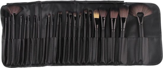 Complete make up kwasten set - 24 delig - Met foundation kwast - Met poeder kwast - Met oogschaduw kwast - Met leren opbergetui - Zwart