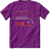 T-34 tank leger T-Shirt | Unisex Army Tank Kleding | Dames / Heren Tanks ww2 shirt | Blueprint | Grappig bouwpakket Cadeau - Paars - XXL