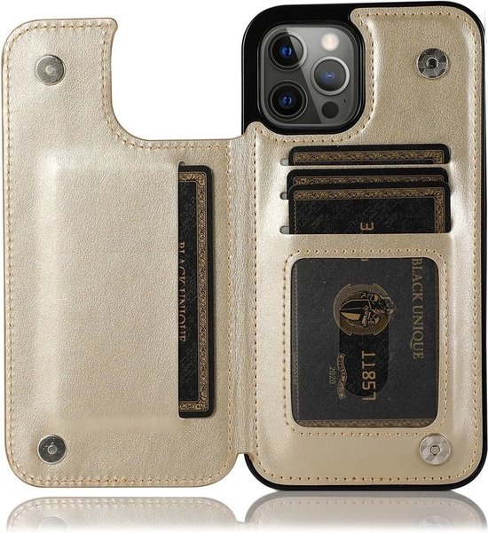 Coque arrière avec imprimé pour iPhone XR - Porte-cartes Portefeuille en Cuir Fermeture magnétique Flip Cover - Apple iPhone XR - Or