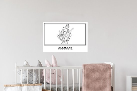 Stickers muraux - Pays Nederland - Alkmaar - Plan de la ville - Carte - Zwart Wit - Carte - 60x40 cm - Feuille adhésive