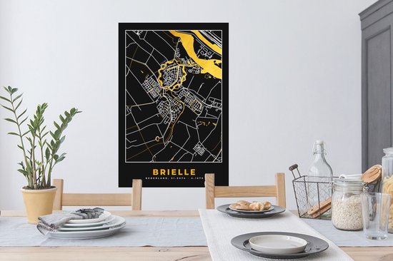 Muurstickers - Sticker Folie - Goud - Plattegrond - Brielle - Kaart - Stadskaart - 60x90 cm - Plakfolie - Muurstickers Kinderkamer - Zelfklevend Behang - Zelfklevend behangpapier - Stickerfolie