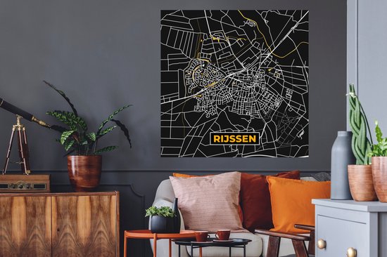 Stickers muraux - Rijssen - Carte - Plan de la ville - Carte - Black and Gold et Or - 100x100 cm - Feuille adhésive XXL