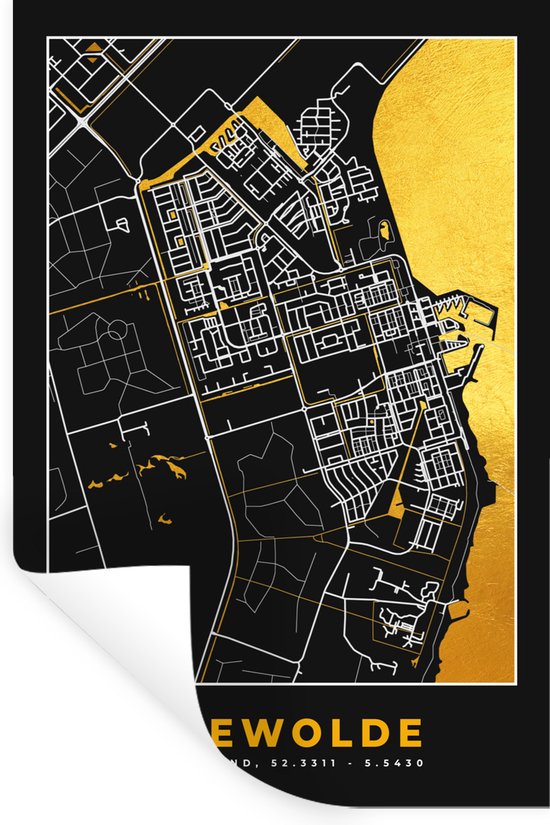 Stickers Stickers muraux - Zeewolde - Or - Plan de la ville - Carte - Carte - 40x60 cm - Feuille adhésive
