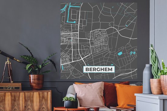 Stickers muraux - Berghem - Blauw - Carte - Carte - Plan de la ville - 120x120 cm - Feuille adhésive XXL