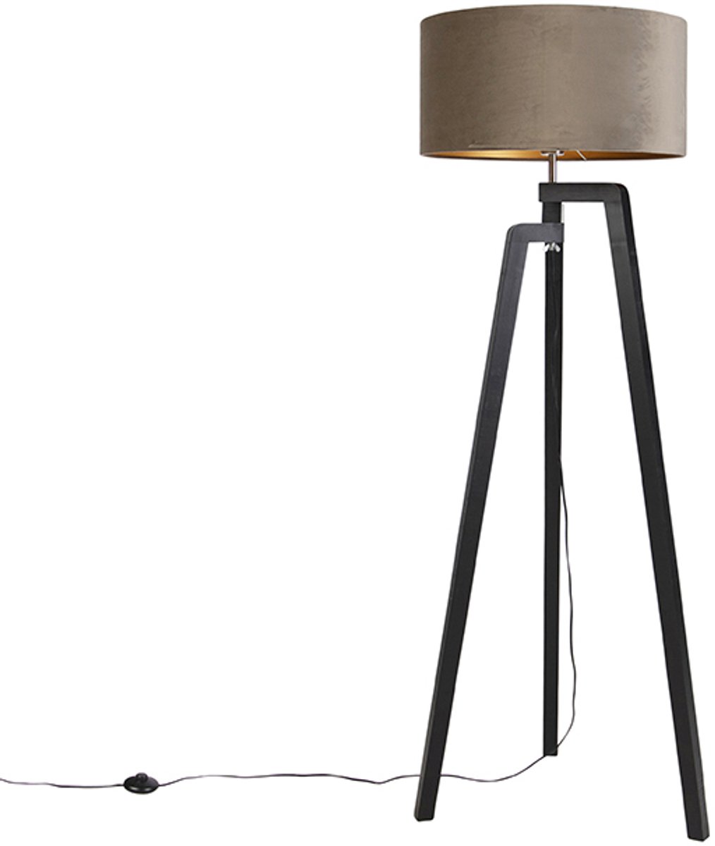 Bol.com QAZQA puros - Landelijke Vloerlamp | Staande Lamp met kap - 1 lichts - H 1510 mm - Zwart Goud - Woonkamer | Slaapkamer aanbieding
