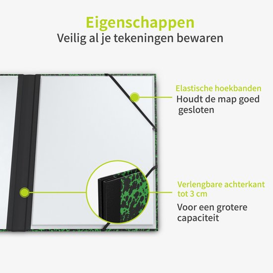 Chemise à dessin A3 - Annonay Avec Élastiques - 32 x 45 cm - Vert