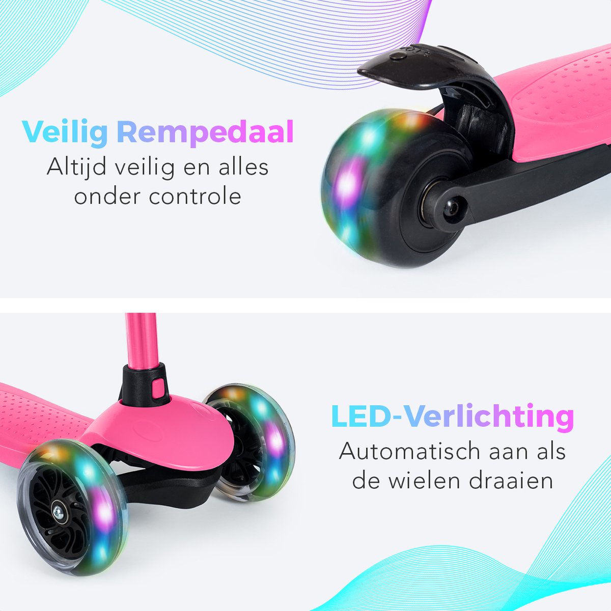 LifeGoods Kinderstep - Step 2-5 Jaar - 3 Lichtgevende LED Wielen - Hoogte Verstelbaar - Jongens/Meisjes - Roze — afbeelding 10