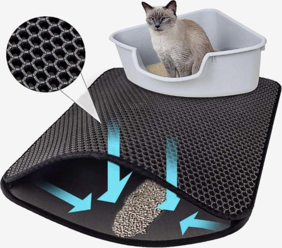 Kattenbakmat - Grit Opvanger - 45 x 60 - Waterdicht - Kattenmat Met Filter - Kattenbak Accessoires - Kat Benodigheden - Cat Litter Mat - Dubbele Laag - Gratis kattenbal met geluid