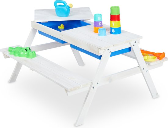 Relaxdays picknicktafel kinderen - speeltafel tuin - zand- en watertafel -  waterspeeltafel | bol.com