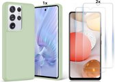 Hoesje Geschikt Voor Samsung Galaxy S21 Ultra Hoesje Soft Nano Silicone Backcover Gel Thea Green Met 2x Glazen Screenprotector