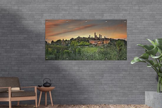 Décoration murale murale d'extérieur La ville européenne de San Gimignano en Italie - 160x80 cm