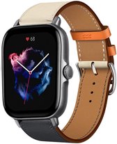 Leer Smartwatch bandje - Geschikt voor  Amazfit GTS 3 leren band - wit/donkerblauw - Strap-it Horlogeband / Polsband / Armband