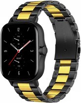 Stalen Smartwatch bandje - Geschikt voor  Amazfit GTS 2 stalen band - zwart/goud - Strap-it Horlogeband / Polsband / Armband