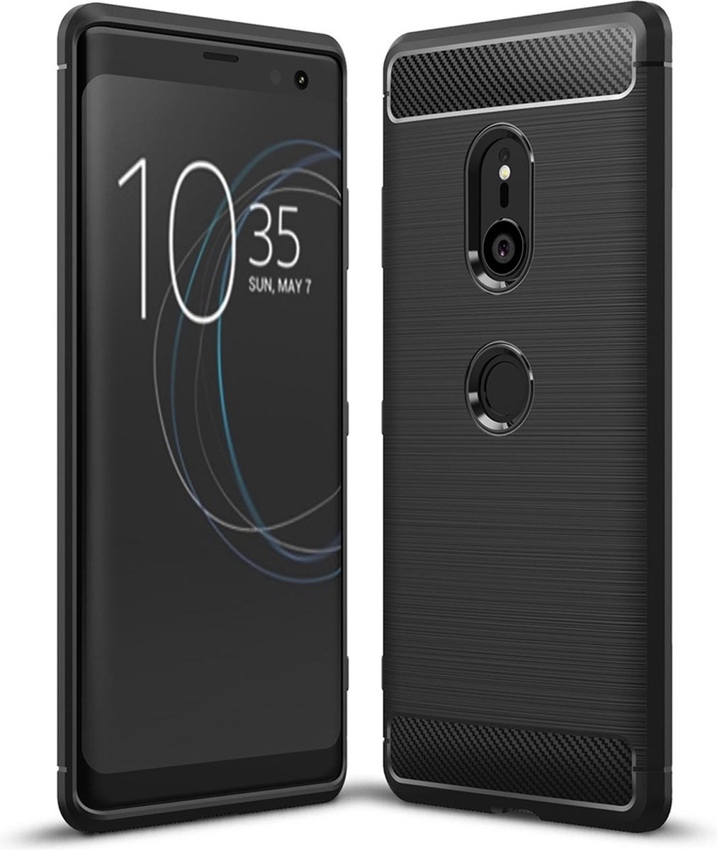 Mobigear Hoesje geschikt voor Sony Xperia XZ3 Telefoonhoesje Flexibel TPU | Mobigear Brushed Slim Backcover | Xperia XZ3 Case | Back Cover - Zwart
