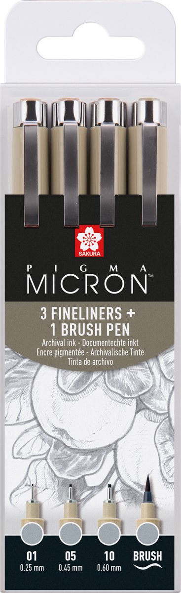 Sakura Pigma Micron fineliner | 4 maten, Licht Koelgrijs