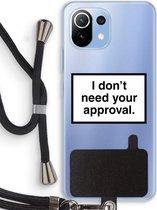 Case Company® - Xiaomi Mi 11 Lite hoesje met Koord - Don't need approval - Telefoonhoesje met Zwart Koord - Bescherming aan alle Kanten en Over de Schermrand
