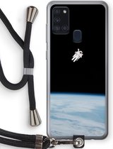 Case Company® - Samsung Galaxy A21s hoesje met Koord - Alone in Space - Telefoonhoesje met Zwart Koord - Bescherming aan alle Kanten en Over de Schermrand