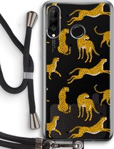 Case Company® - Huawei P30 Lite hoesje met Koord - Luipaard - Telefoonhoesje met Zwart Koord - Bescherming aan alle Kanten en Over de Schermrand