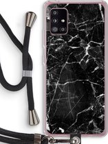 Case Company® - Samsung Galaxy A51 5G hoesje met Koord - Zwart Marmer - Telefoonhoesje met Zwart Koord - Bescherming aan alle Kanten en Over de Schermrand