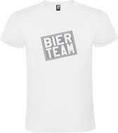 Wit  T shirt met  print van "Bier team " print Zilver size XXXL