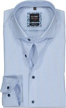 OLYMP Level 5 body fit overhemd - lichtblauw met wit gestreept twill - Strijkvriendelijk - Boordmaat: 38