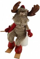 kerstfiguur eland Rudi 43 cm textiel bruin/rood