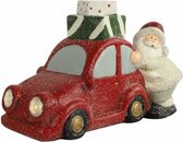 kerstfiguur auto met kerstman led 17,5 cm rood/wit