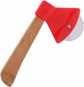 pizzasnijder bijl 20 x 10 cm bamboe/RVS bruin/rood