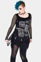 Jawbreaker Longsleeve top -S- No evil cats with net sleeves Zwart