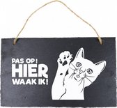 waakbord Kat 15 x 25 cm leisteen zwart