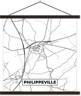 Porte-affiche avec affiche - Affiche scolaire - België - Philippeville - Plan de la ville - Carte - Zwart Wit - Carte - 90x90 cm - Lattes noires