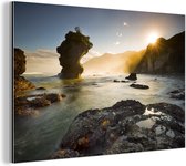 Sunrise beach Nouvelle-Zélande Aluminium 180x120 cm - Tirage photo sur Aluminium (décoration murale métal) XXL / Grand format! / Mer et plage