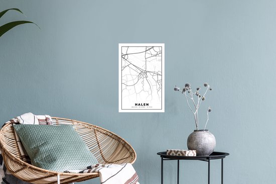 Muurstickers - Sticker Folie - Zwart Wit – België – Plattegrond – Stadskaart – Kaart – Halen - 20x30 cm - Plakfolie - Muurstickers Kinderkamer - Zelfklevend Behang - Zelfklevend behangpapier - Stickerfolie