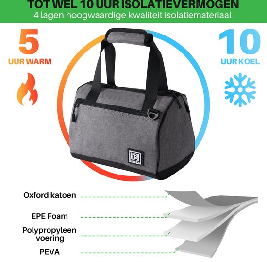 Brisby 4 Laags Geïsoleerde Koeltas - Lunchtas 10 Liter - Donkergrijs van Brisby — afbeelding 4