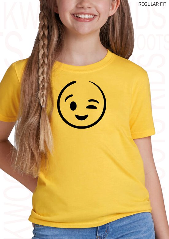 Bestudeer doneren Terzijde SMILEY FACE KNIPOOG unisex kids t-shirt - Geel - Maat 104 - Regular Fit - Korte  mouwen... | bol.com