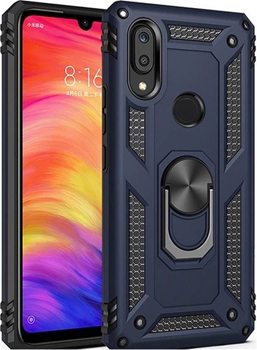 iPhone X/XS Blauw Shockproof Militairy Hybrid Armour Case Hoesje Met Kickstand Ring - iPhone X/XS - Extreem Stevige Anti-Shock Hard Rugged Cover Bumper Hoes Met Magnetische Ringhouder - Stevige Shock Proof Backcover - Zwart