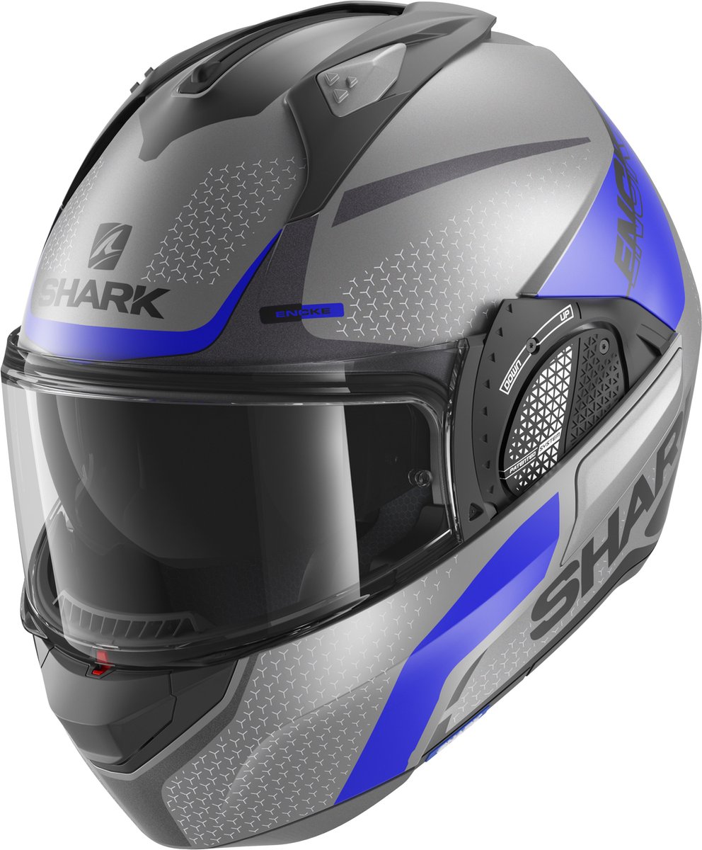 SHARK EVO GT ENCKE Motorhelm Systeemhelm MAT Antraciet blauw Zwart - Maat XL