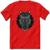 Uil - Dieren Mandala T-Shirt | Aqua | Grappig Verjaardag Zentangle Dierenkop Cadeau Shirt | Dames - Heren - Unisex | Wildlife Tshirt Kleding Kado | - Rood - M