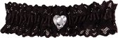 Kousenband zwart met kant en strass hartje