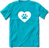 Cat Love Paw - Katten T-Shirt Kleding Cadeau | Dames - Heren - Unisex | Kat / Dieren shirt | Grappig Verjaardag kado | Tshirt Met Print | - Blauw - XXL