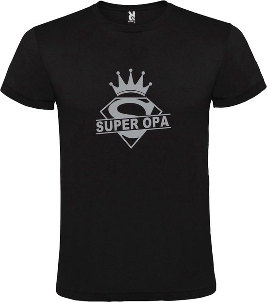 Zwart T shirt met print van "Super Opa " print Zilver size XXXXL